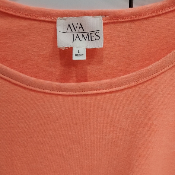 Ava James Sz L Peach Blouse Pullover Lightweight Short Sleeve - Picture 3 of 4